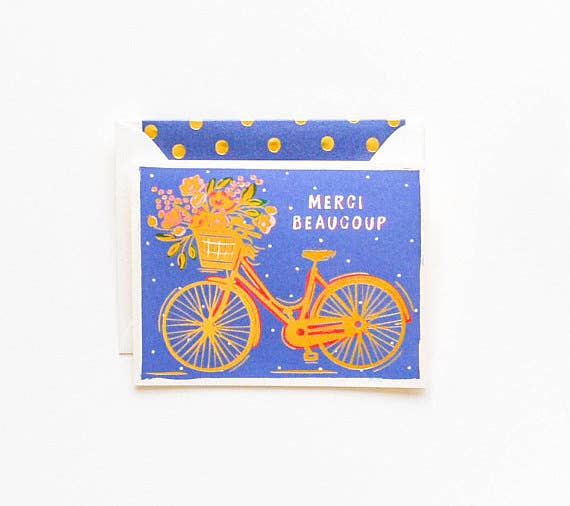 Merci Beaucoup Gold Bicycle Thank you Greeting Card