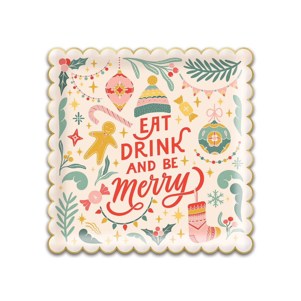 Retro Christmas Square Merry Paper Plate