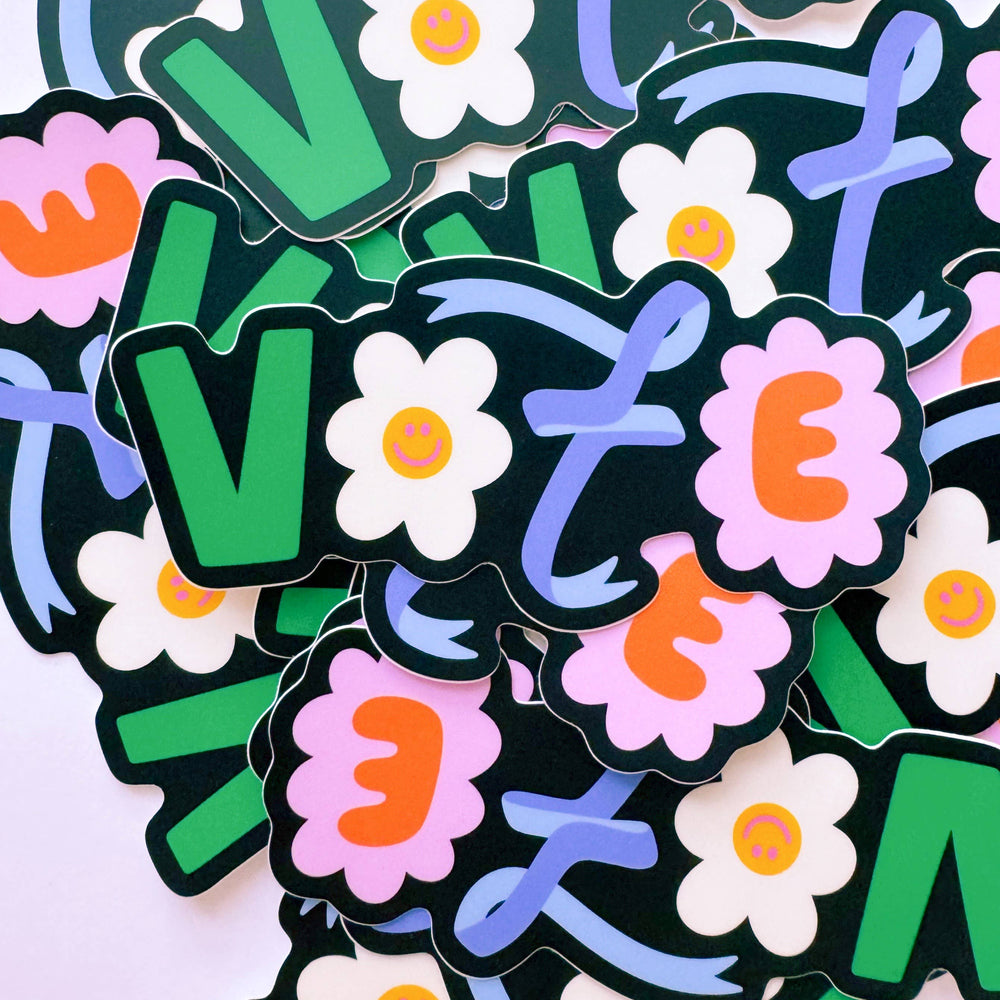 Flower and Bubble Letter Vote Sticker