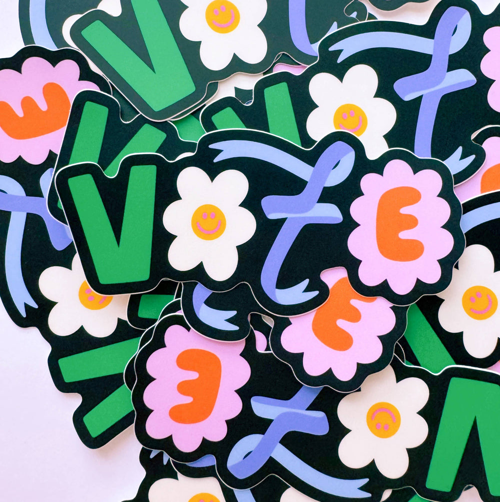 Flower and Bubble Letter Vote Sticker