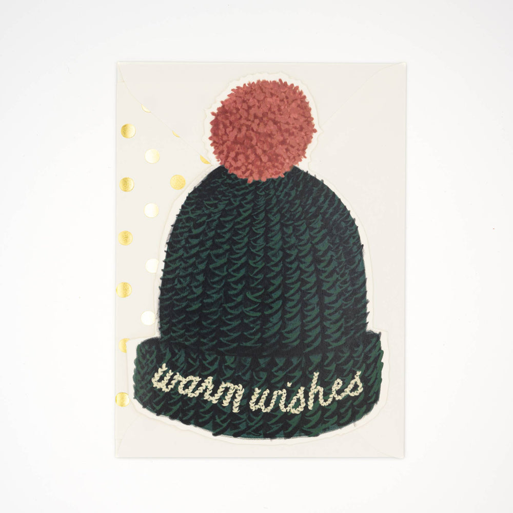 Beanie Die Cut Holiday Greeting Card - Warm Wishes