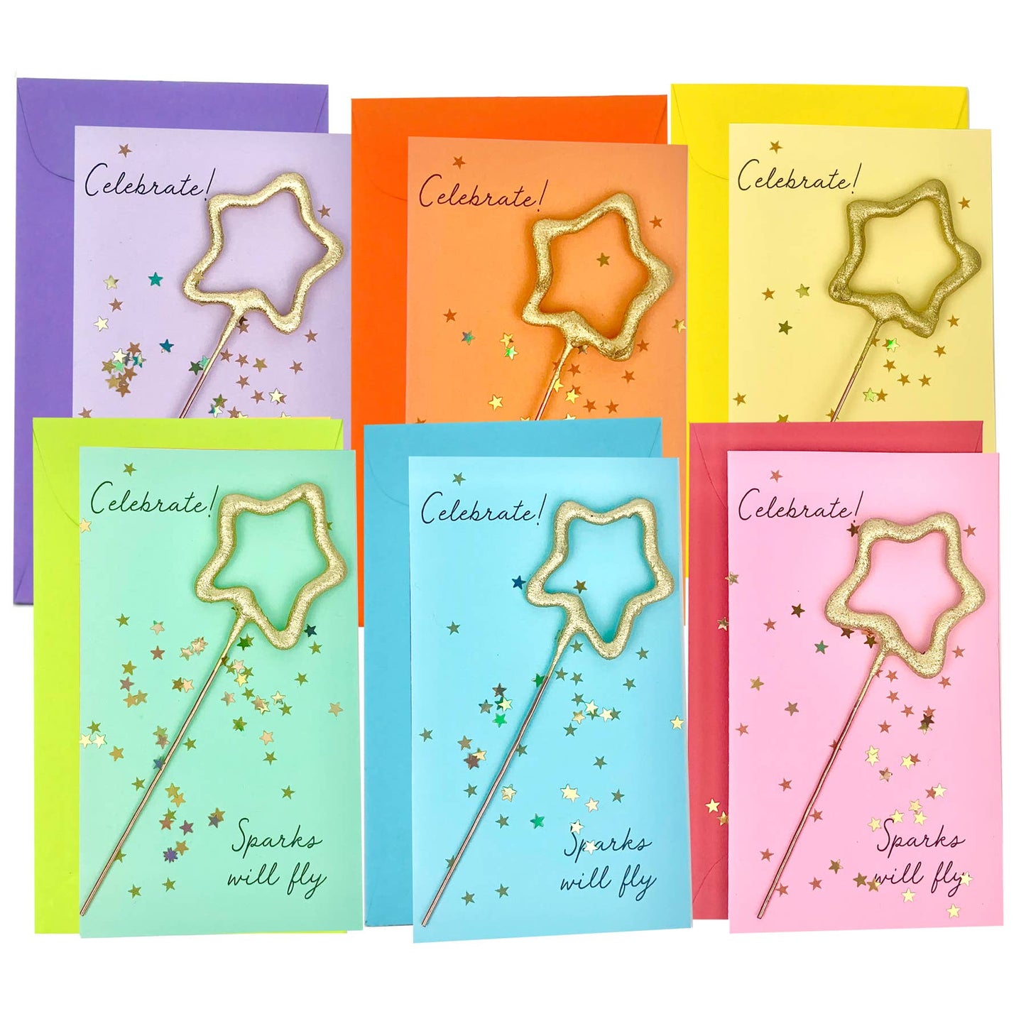 Mini 4" Star Sparkler Card w/ Confetti - "Celebrate!" - Asst