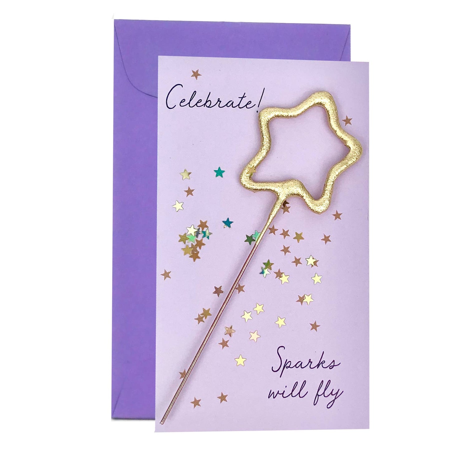 Mini 4" Star Sparkler Card w/ Confetti - "Celebrate!" - Asst