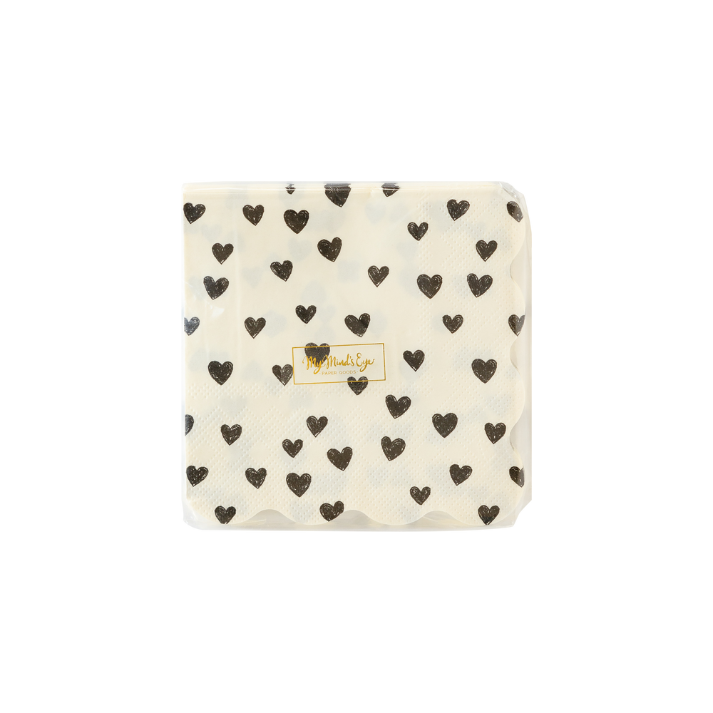 XOX1039 -  Black Hearts Cocktail Napkin