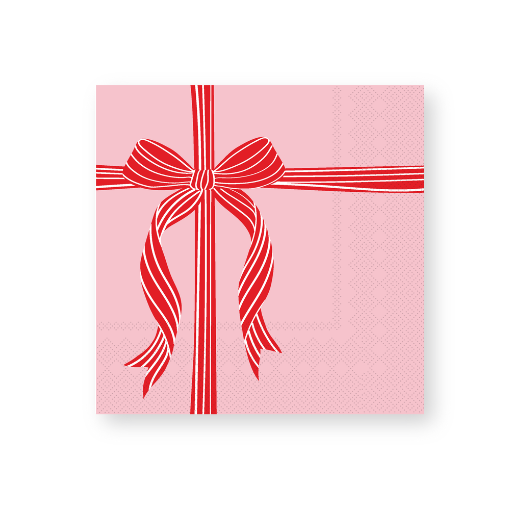 CHRISTMAS RED BOW PINK LARGE NAPKINS 