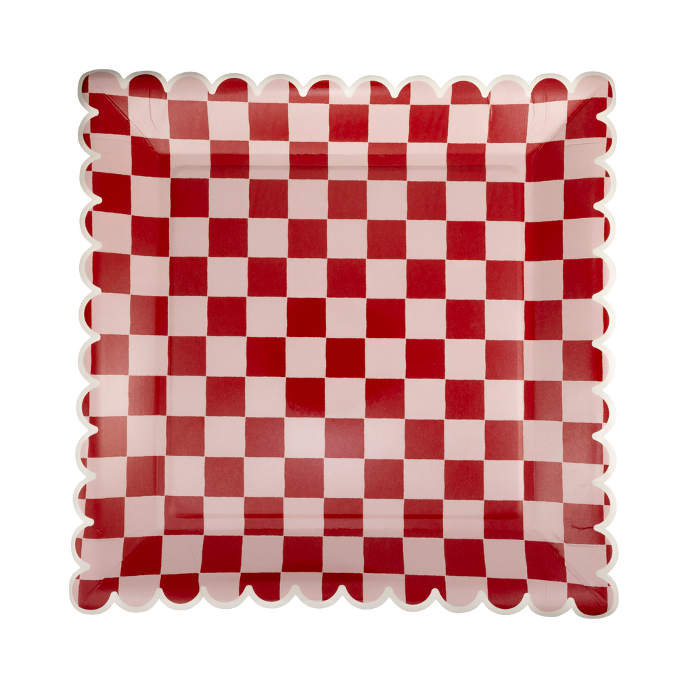 Pink and Red Checked Paper Plates