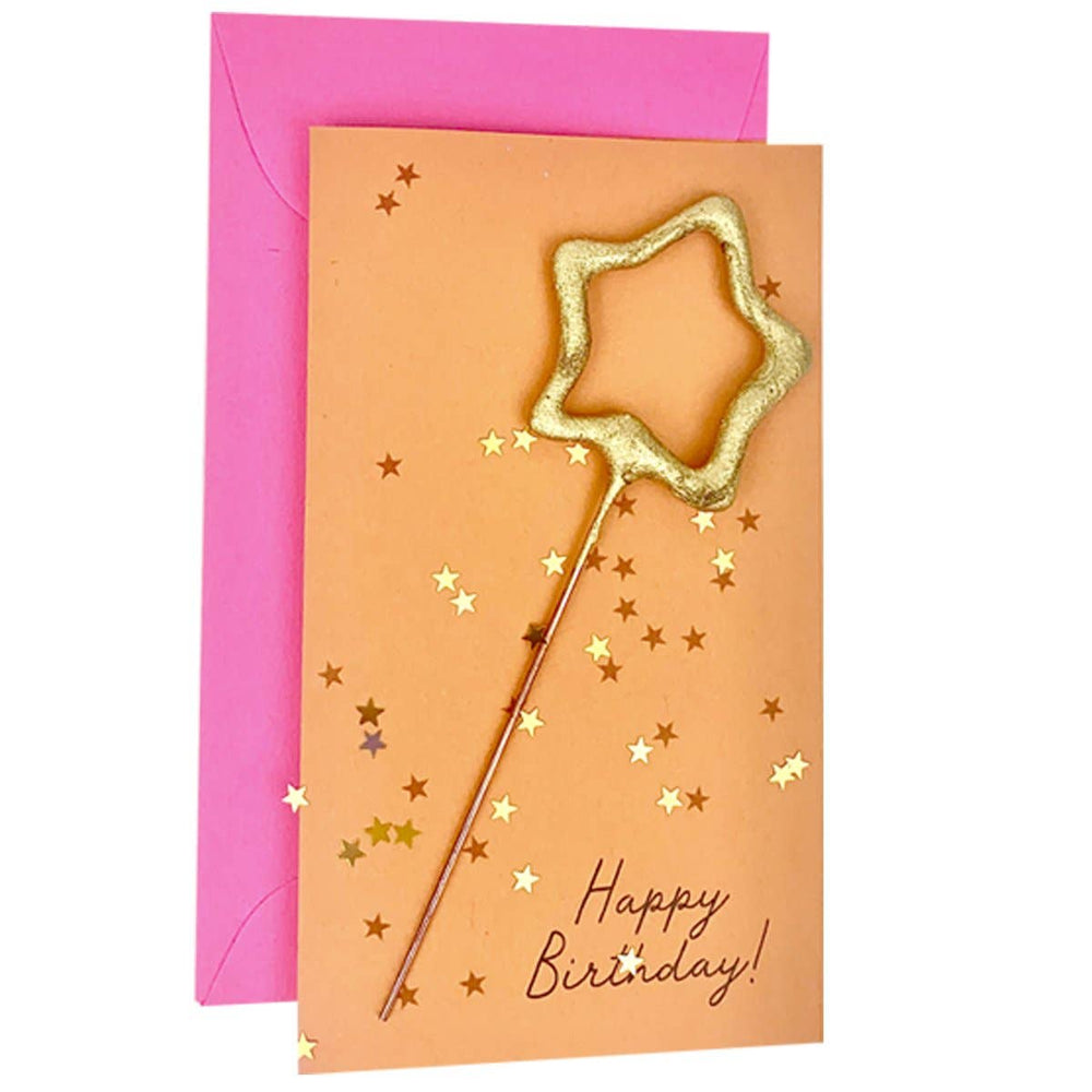 Mini 4" Star Sparkler Card w/ Confetti - "Happy Birthday!"