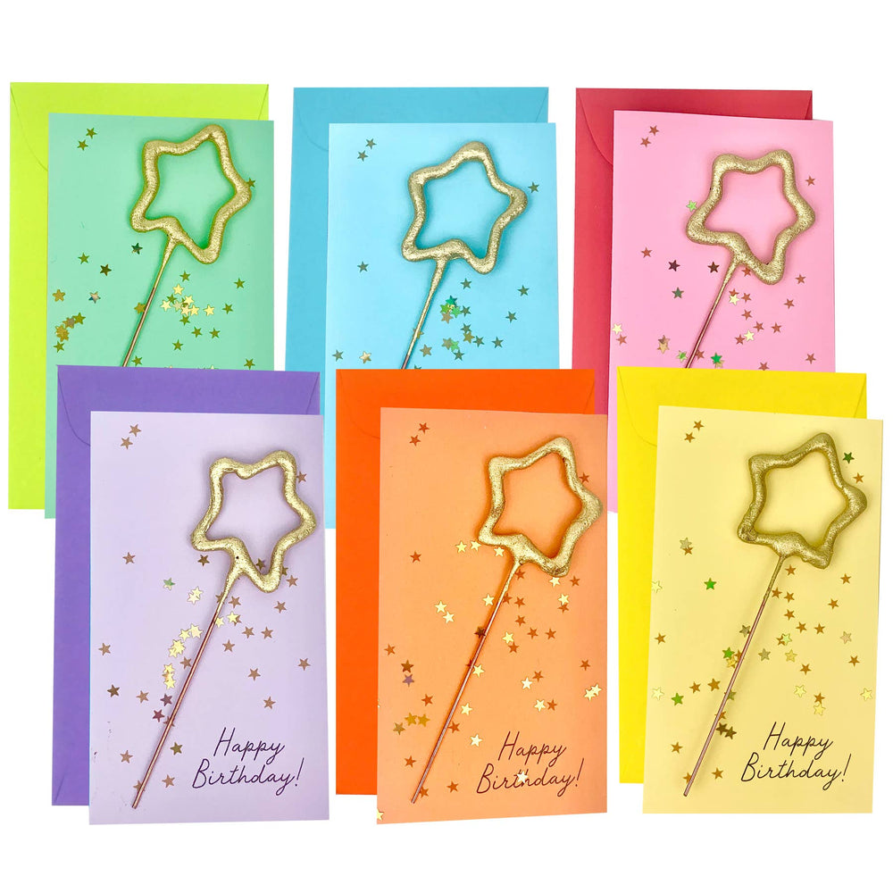 Mini 4" Star Sparkler Card w/ Confetti - "Happy Birthday!"